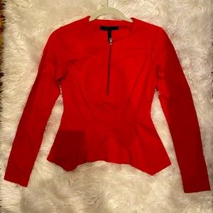 BCBGmaxazria XXS Red  Longsleeve Peplum top